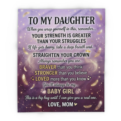 To My Daughter Inspirational Fleece Blanket — 'Your Strength Is Greater Than Your Struggles' Keepsake Throw
