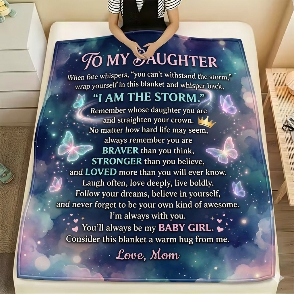 To My Daughter Fleece Blanket — "I Am The Storm" Inspirational Mom Gift