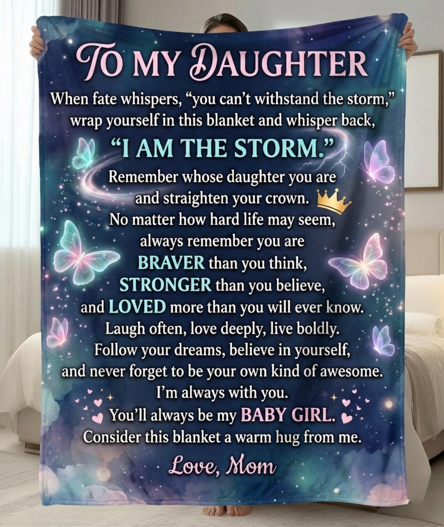 To My Daughter Fleece Blanket — "I Am The Storm" Inspirational Mom Gift