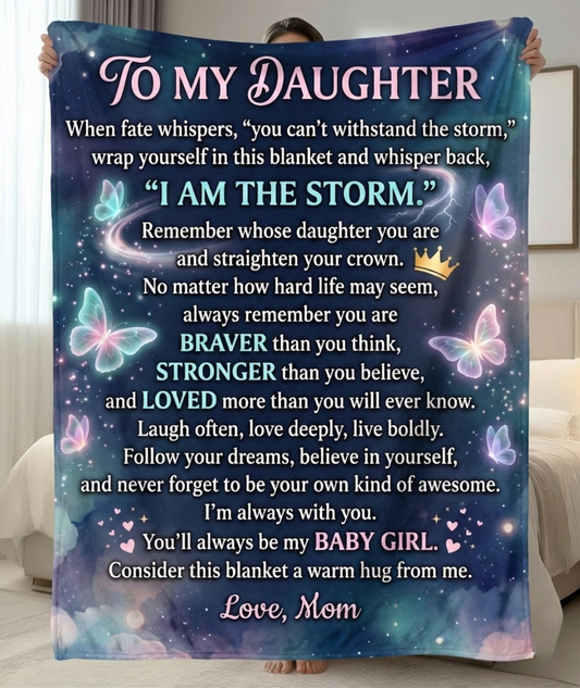 To My Daughter Fleece Blanket — "I Am The Storm" Inspirational Mom Gift